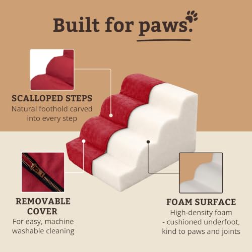 Image of Snoozer Scalloped Dog Ramp, 14 inch Tall Foam Pet Stairs, 3 Steps, Red