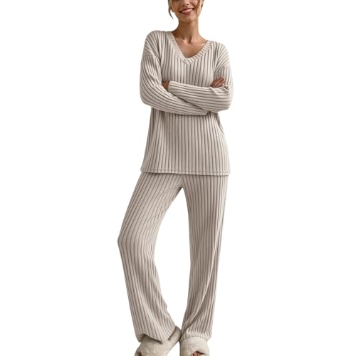 Ensemble pyjama 2 pièces côtelé pour femme Okdance anti-irritation coupe ample