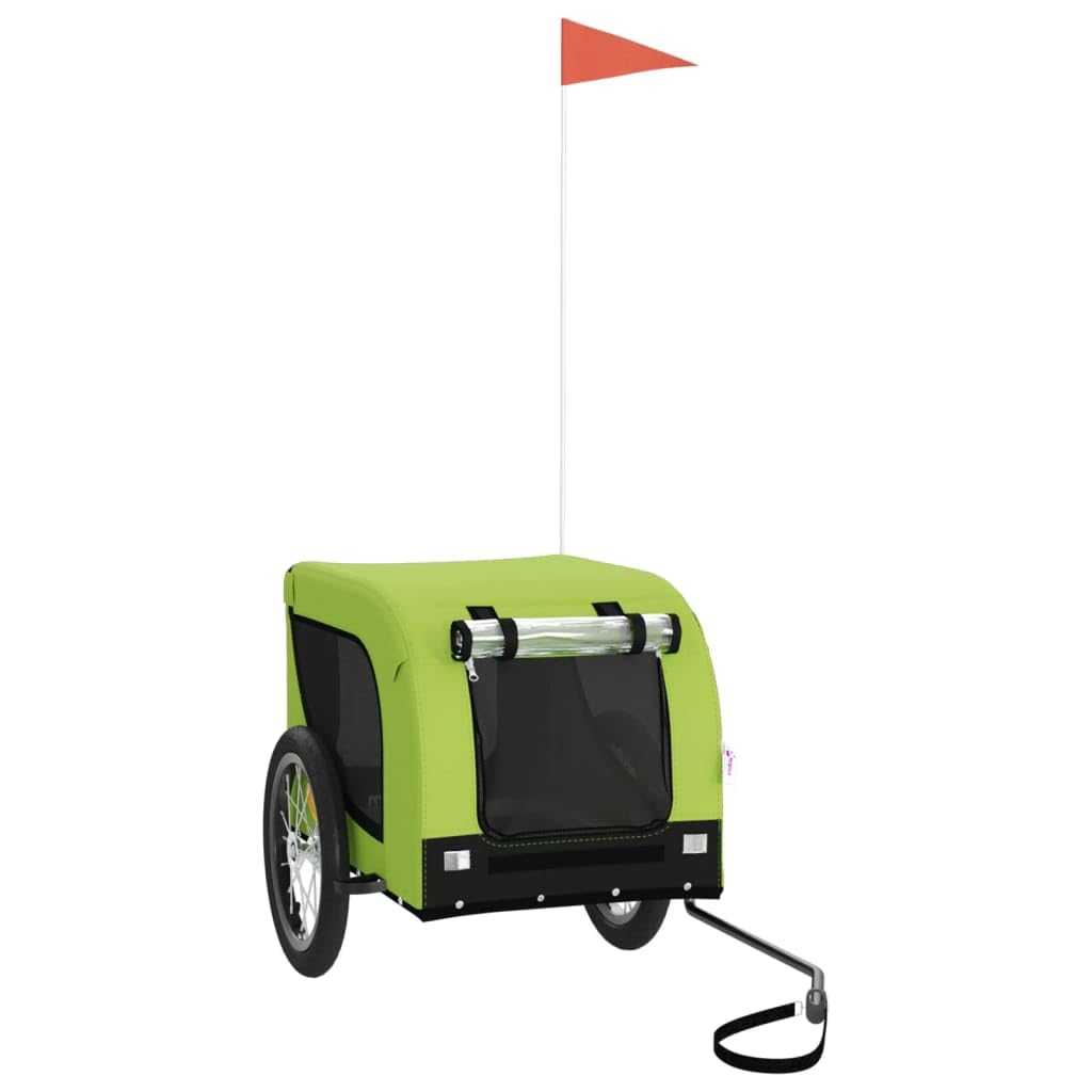 vidaXL Pet Bike Trailer, Pet Cart Carrier for Small Dogs, Pet Bike Trailer with Flag, Dog Bicycle Wagon, Green and Black Oxford Fabric and Iron โ image 1
