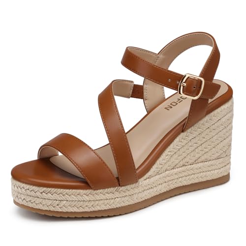 Image of TEMOFON Wedge Sandals for Women Platform: Espadrille Ankle Strap Buckle Wedge - Comfortable Dressy Summer Womens Sandals