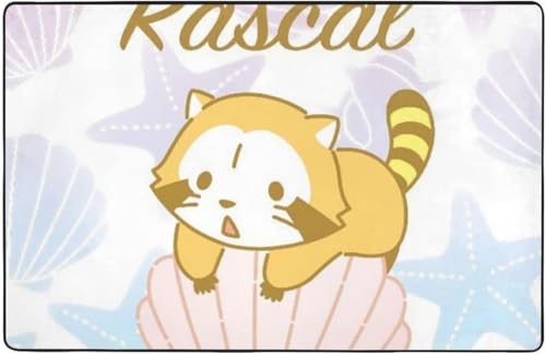 おしゃれ あらいぐまラスカル ラグ ラグマット カーペット 約100 * 150 Cm カーペット対応 こたつ敷き 長方形 滑り止め付き ウォッシャブル オールシーズン適用