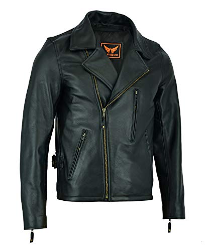 A&H Apparel: Motorcycle Genuine Leather Jacket - Hand-picked Genuine Top-Grain Cowhide Leather Biker Jacket for Men (Black, XXL)