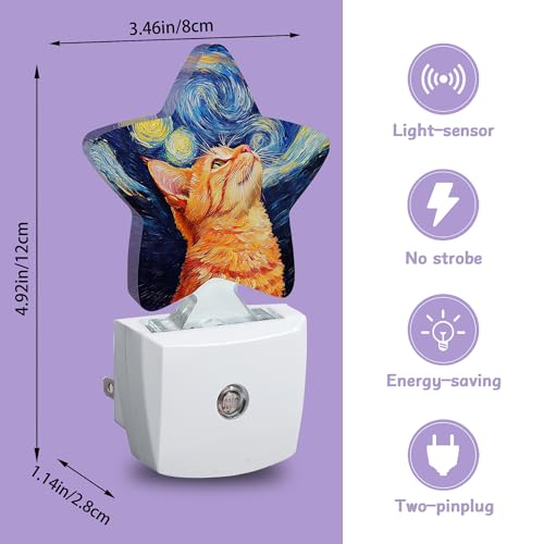 Image of Cat Starry Night Night Lights Plug Into Wall Decorative,Oil Painting Nightlight with Dusk Sensor for Bathroom,Kitchen,Entryway,Room Accent,Gifts