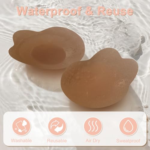 Image of Nipple Covers for Women With Lift,Thin Adhesive Sticky Bra Push Up | 2 Pairs,Waterproof,Sweat-Resistant,Lift breast,Reusable Silicone,Invisible Under Clothes,for Deep V Dresses & Wedding