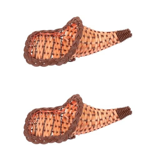BESTonZON 2pcs Hand Woven Giant Cornucopia Bread Basket Bamboo Storage Basket for Fruits