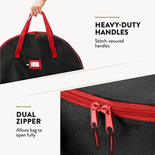 Image of ZOBER 2 Pack Oxford Christmas Wreath Storage Container 24 Inch - Wreath Bag for Artificial Wreaths Box - Waterproof Fabric, Dual Zippered Wreaths Storage Bag With Strong Durable Handles - Black