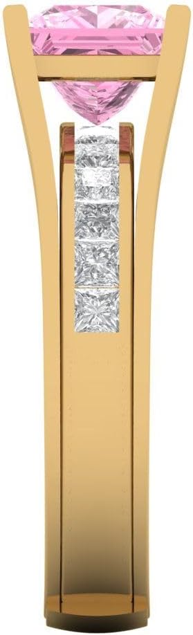 Clara Pucci 3.5ct Princess Cut Solitaire Pink Simulated Diamond Designer Art Deco Statement Wedding Sliding Ring Band Set 18K Yellow Gold