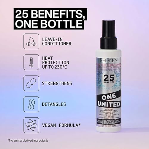Image of Redken One United Multi-Benefit Leave-in Conditioner, 150 ml | All-in-one Leave-in Conditioner. Detangles, conditions, controls frizz, and provides heat protection up to 230C.