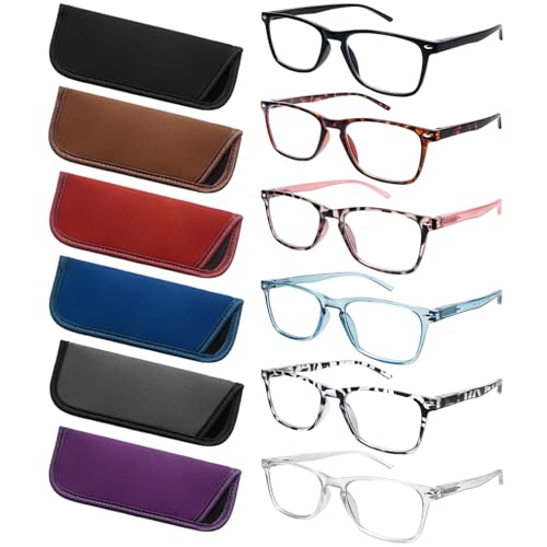 ZONLON 6 Pack Reading Glasses for Women, Spring Hinge Eyeglasses Blue Light Blocking Anti Eyestrain Computer Readers (6 Mix C0, 2.50)