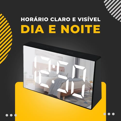 Relógio LED Digital de Mesa Com Espelho – Visor 12/24 Horas e Temperatura - Relógio Eletrônico de Me