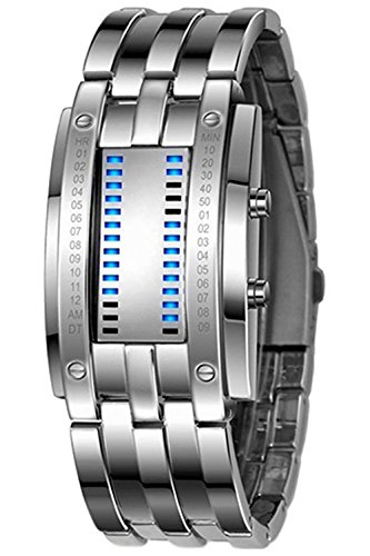 SODIAL Orologio da polso con LED digitale a forma di lega da uomo (blu LED / bracciale in argento)