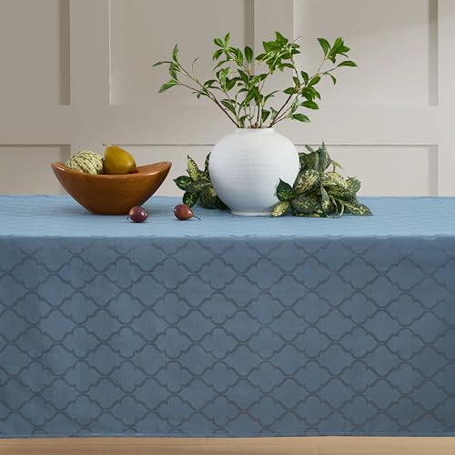 HLC.ME Modena Blue Tablecloth - Table Cloth Rectangle Table, Dining Table Cloth for 6 Foot Rectangular Table, Advanced Water Resistance, Geometric Lattice Pattern - Blue, 57x84