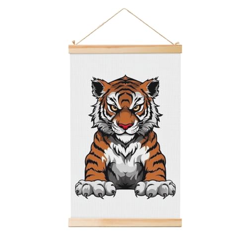 Poster tigre suspendu en bois pour une déco de salon originale