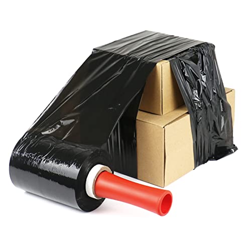 Clear/Black Industrial Stretch Wrap Film 5" X 1000Ft Roll With Handle, 80 Gauge Thick Cling Plastic Wrap For Moving, Pallet Wrap - Self Adhering Packaging Heavy Duty Shrink Film, Bomei Pack #TOP6