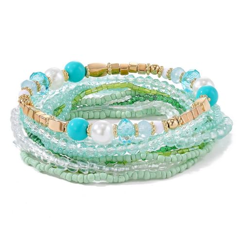 MengPa Beaded Bracelets for Women Trendy Stacks Boho Bead Bracelet Pack Friendship Jewelry (Blue) G3207A