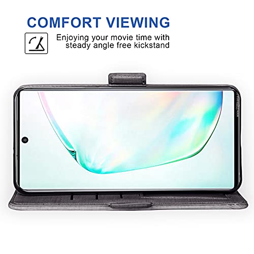 Asuwish Compatible With Samsung Galaxy Note 10 Glaxay Note10 5G Wallet Case Tempered Glass Screen Protector And Flip Card Holder Stand Cell Phone Cover For Gaxaly Notes 10S Ten Not S10 Women Men Gray #TOP3