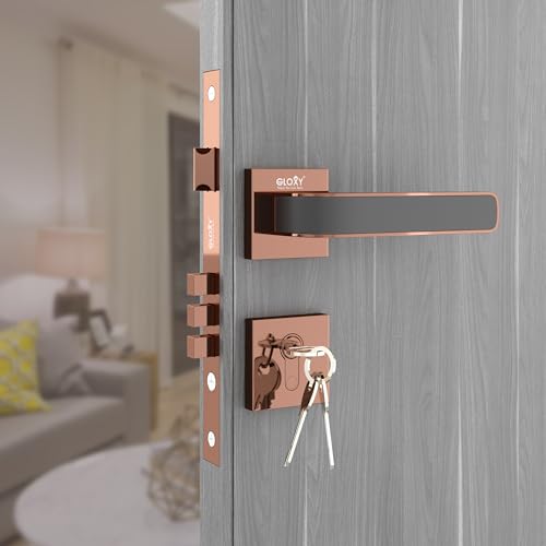 Image of GLOXY Premium Zinc Mortise Lock for Door - Rose Gold & Black Finish Door Handle Lock with 3 Brass Keys - Main Door Lock Set for Home, Office & Bedroom Doors - Heavy Duty Lock Body with 2 Year Warranty