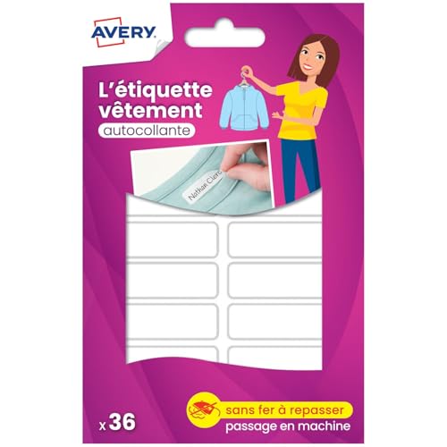 AVERY - Sachet de 36 étiquettes autocollantes pour vêtements. Format 45 x 13 mm.