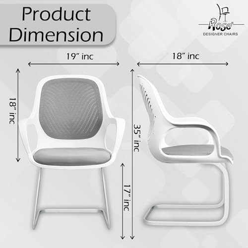 Image of ROSE Zaria | 3 Years Brand Warranty | Ergonomic mesh mid-Back Office Chair, Perfect for Study, Work from Home, revolving, Rolling Computer Desk Chair (White & Grey, Visitor)