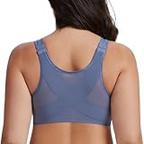 MELENECA - Sujetador Corrector de Postura sin Aros con Soporte para la Espalda y Cierre Frontal para Mujeres Azul Pizarra 90B