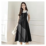 CHYSP Femmes sans manches décontracté Demi Spaghetti sangle robe mince taille élastique longues robes en jean fermeture éclair (Color : A, Size : XXL code)