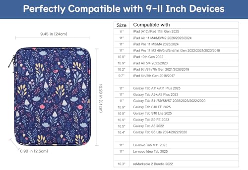 Image of Dadanism 9-11 inch Tablet Sleeve Bag Carrying Case for iPad (A16) 11th Gen 11 inch, iPad 10th Gen 10.9 inch Air 5 /4, iPad Air M4 /Pro 11 inch, iPad 9 /8 /7th, Galaxy Tab A11+ Plus 11 inch, Remarkable 2 10.3 inch, Night Blue