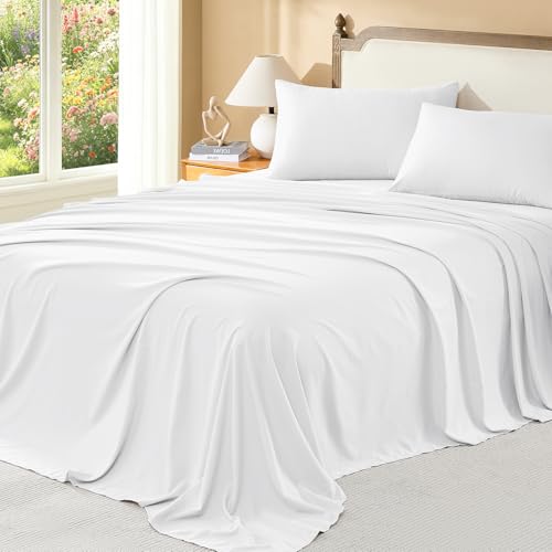 Image of Litanika White Comforter Full Size Set with Sheets - 7 Pieces Boho Bed in a Bag Chevron Tufted Complete Bedding Sets Lightweight All Season Bed Set with Comforter, Sheets, Pillowcases & Shams