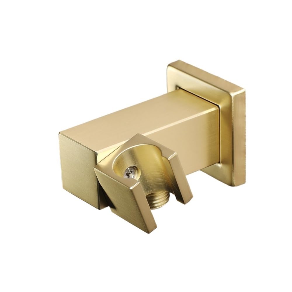 Voncyki Brush Gold Bathroom Handheld Shower Head Holder Rack Bracket Wall Connector Wall Outlet Elbow Brass Wall Mounted Hand Shower Support(Brush Gold)
