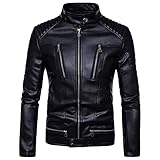 JEsilunmaMY Men's Multi-Pocket Biker Coat Zip Up Slim Fit Leather Bomber Jacket Fashion Fall Motorcycle Outwear with Pocket (Black,3X-Large)