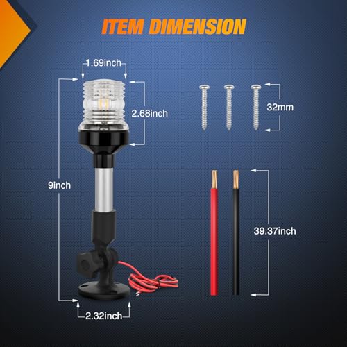 Image of Nilight Marine Boat Stern Light 9Inch White Fold Down Anchor Lights 12V 24V Waterproof 360 Lighting Navigation Lamp for Fishing Sailboat Yacht Pontoon Speedboat Dinghy