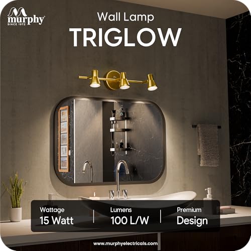 Image of Murphy TriGlow 3x5W LED Wall Track Light, 3C Color Changing (CW /WW /NW), Golden Finish, Adjustable 3 Spotlight Fixture, 15W Indoor Wall Lamp for Living Room & Home Office, Pack of 2