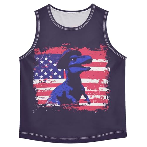 Boys Tank Top Shirts Retro Dinosaur American Flag Sleeveless T-Shirts Crew Neck for Kids Clothing Children