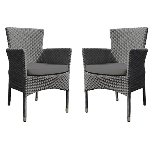 BrackenStyle Oasis Rattan Garden Chair - With Dark Grey Cushion - Outdoor Armchair Patio Seat - Stackable & Fully Assembled (Set of 2)
