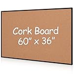 Board2by Extra Large Cork Bulletin Board 60" X 36", Black Aluminum Framed 5'x3' Corkboard for Wall, Wall Mounted Notice Pin Board with 18 Push Pins for School, Home & Office