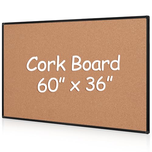 Board2by-Extra-Large-Cork-Bulletin-Board-60-X-36-Black-Aluminum-Framed-5x3-Corkboard-for-Wall-Wall-Mounted-Notice-Pin-Board-with-18-Push-Pins-for-School-Home-Office Board2by Extra Large Cork Bulletin Board 60" X 36", Black Aluminum Framed 5'x3' Corkboard for Wall, Wall Mounted Notice Pin Board with 18 Push Pins for School, Home & Office - Image 1