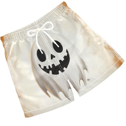 Pigsaly Boys' Swim Board Shorts Autumn Cute Halloween White Ghost Boy's Swim Trunks Kids Swimwear 5T