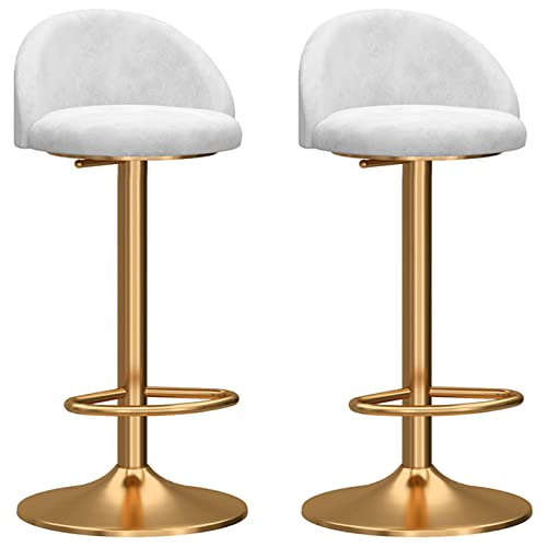 Juego de 2 taburetes de bar modernos de terciopelo, sillas giratorias ajustables con respaldo curvado, base dorada y reposapiés, elegantes taburetes de cocina, decoración de terciopelo verde