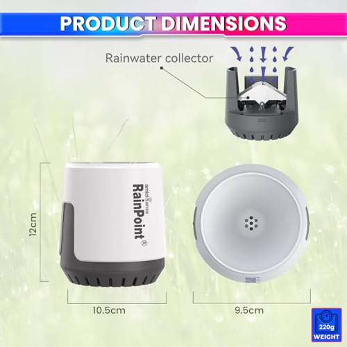 Image of amiciSense Wireless Wi-Fi Digital Rain Gauge - Accurate Rainfall Monitor with App Alerts | Real-Time Measurement, Auto-Drain Bucket | Works with RainPoint Home App and Wifi Gateway (Sold Separately)