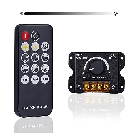 GOMING DC 5V 12V 24V 30A RF LED Light Strip Dimmer PWM Dimming Controller Wireless Control oder durch den Knopf um die Helligkeit Einzustellen Geeignet für LED Strip Lights