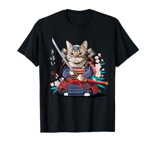 Gato Samurai Vintage Ukiyo-e Guerrero Arte Gráfico Gato Arte Camiseta