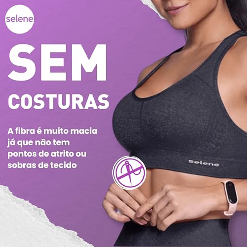 SELENE Top Academia Treino Fitness Microfibra sem Costura de Poliamida, Preto Mescla, GG