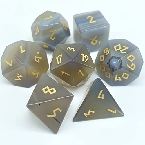 Amatolo Handmade Natural Gemstone Dice Set, Collection Jade Dices for Dungeons & Dragons (Grey Agate)