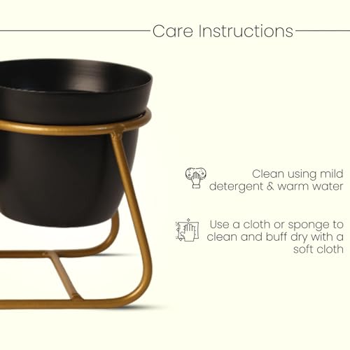 Image of Planter|Flower Pot for Indoor|Decorative Planter Basket|Home D?cor Flowers Pot|Flower Planter for Office D?cor|Balcony Flower Pot|3 Planter with Golden Stand|1129-A|Black