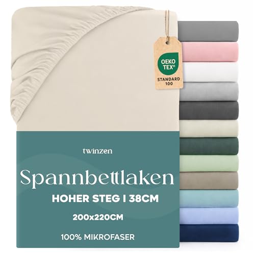 Twinzen Spannbettlaken - 35 cm Tiefe Tasche - 100% Polyester Mikrofaser Bettlaken - Oeko Tex Zertifiziert, Bettlaken mit Gummizug