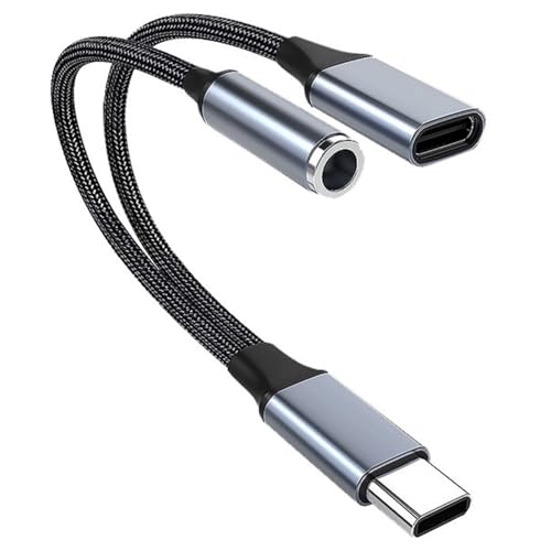 USB C to 3.5mm Headphone and Charger Adapter 2 in 1, PD 60W Fast Charging, USB C to Aux Audio Jack, Hi-Res DAC Dongle Cable Cord for iPhone 16 /15Pro Samsung Galaxy S23/S22/S21/S20 Ultra Pixel (Blue)