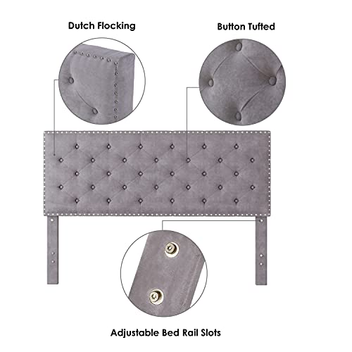 Urkno Queen Bed Frame, Upholstered Platform Bed Frame With Adjustable Headboard, Button Tufted Mattress Foundation With Sturdy Wood Slat Support, No Box Spring Required, Easy Assembly (Grey, Queen) #TOP3