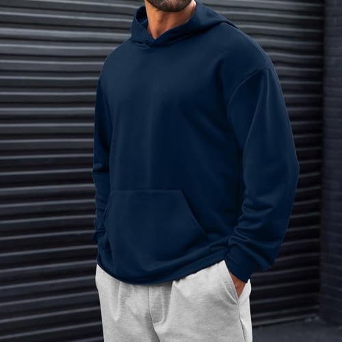 Hoodie for Men Fashion Solid Color Crewneck Pullover with Pockets Fall Clothes Casual Long Sleeve Comfort Sweatshirt2