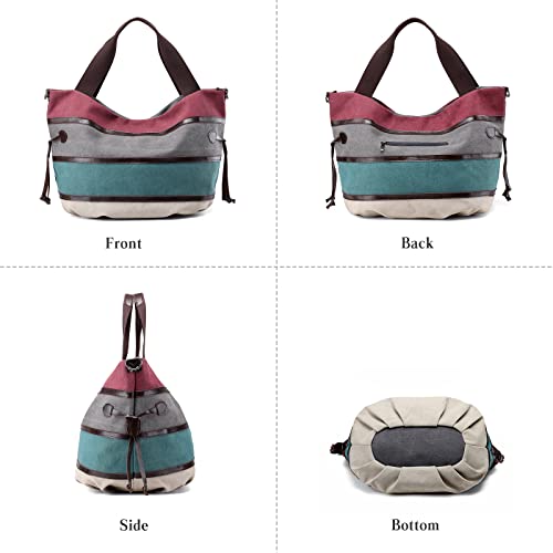 Image of Women Shoulder Bag Large Canvas Handbag Multi-Color Striped Crossbody Bag Satchel Ladies Hobo Tote for Travel Work Shopping Daily Use Orange