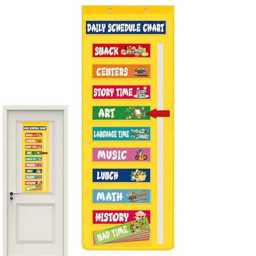 Cartelera de programación diaria con bolsillos, tarjeta visual para niños para el entorno escolar – Organizador para aprendizaje y gestión rutina de enseñanza en casa guardería escuela materna