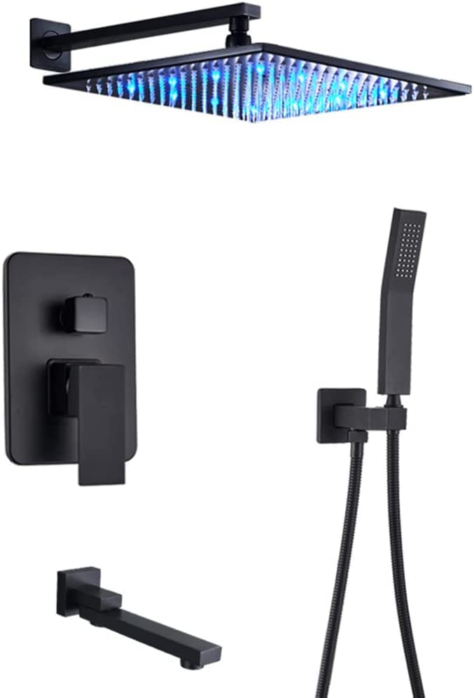 Système de douche encastré noir mat design luxe avec tête haute effet pluie